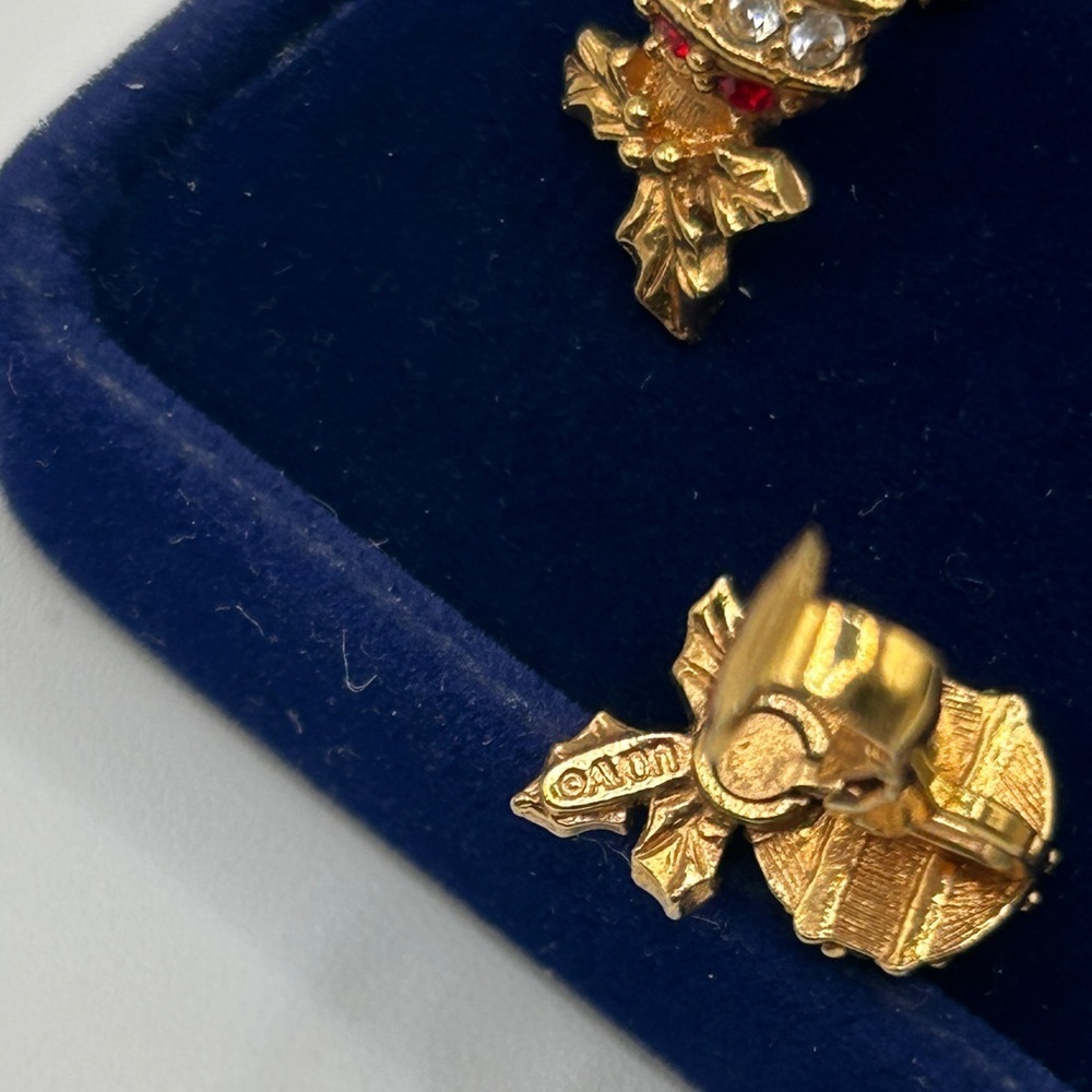 Avon Xmas Gold and Red Crystal Festive Earrings - Picture 2 of 10